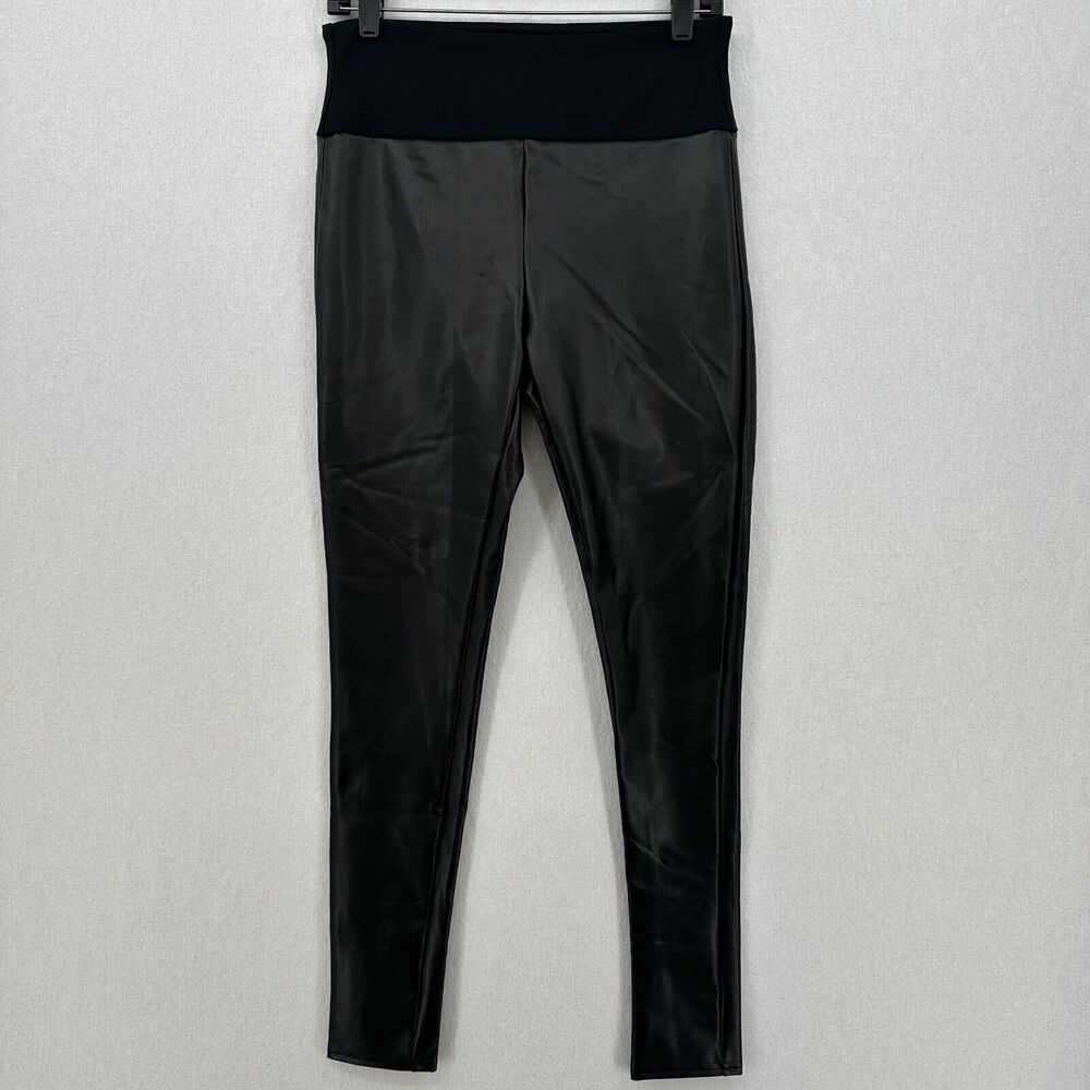 Spanx Faux Leather Leggings Womens Large Black Assets Pull On Pants Slimming EUC